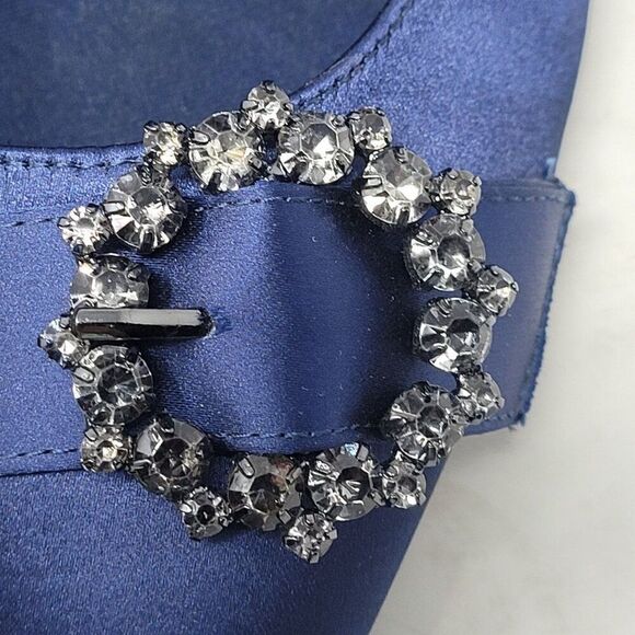 Anne Klein Womens‎ Midnight Blue Satin Pointed-Toe 3" Heels Formal Buckle Sz 9.5 - Picture 4 of 12